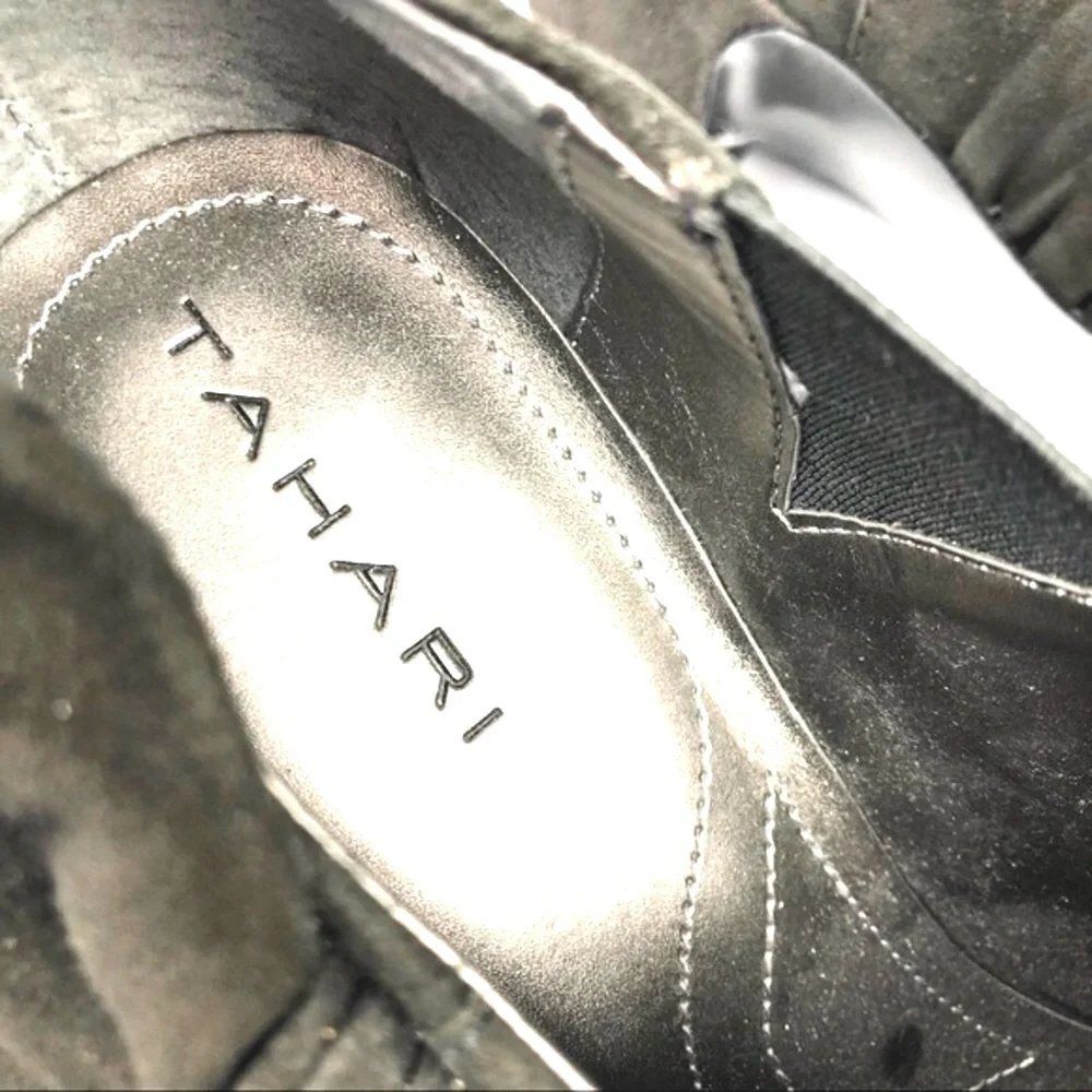 Tahari Womens Charcoal Gray Suede Bootie Heels Size 7.5